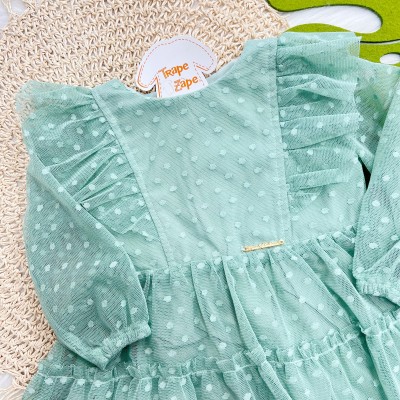 Vestido Manga Longa em Tule - Verde